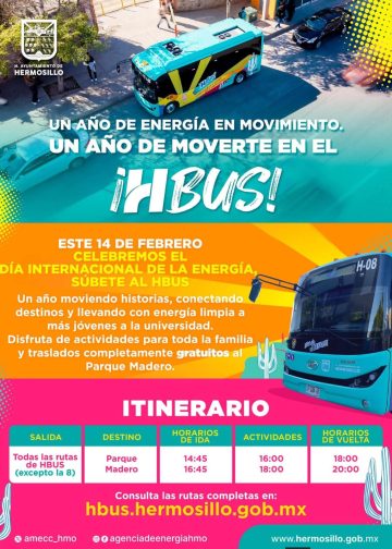 Ofrecerá Gobierno Municipal de Hermosillo paseos gratuitos en el H Bus al Parque Madero