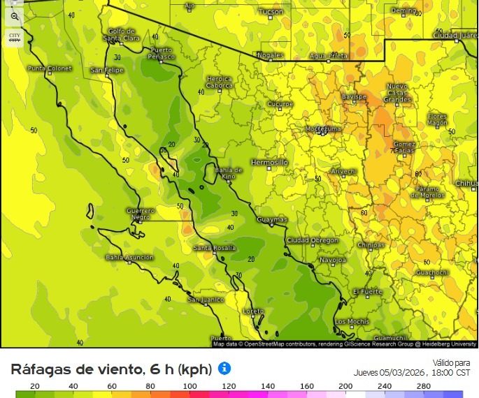 Podrían presentarse fuertes rachas de viento en las próximas horas: CEPC