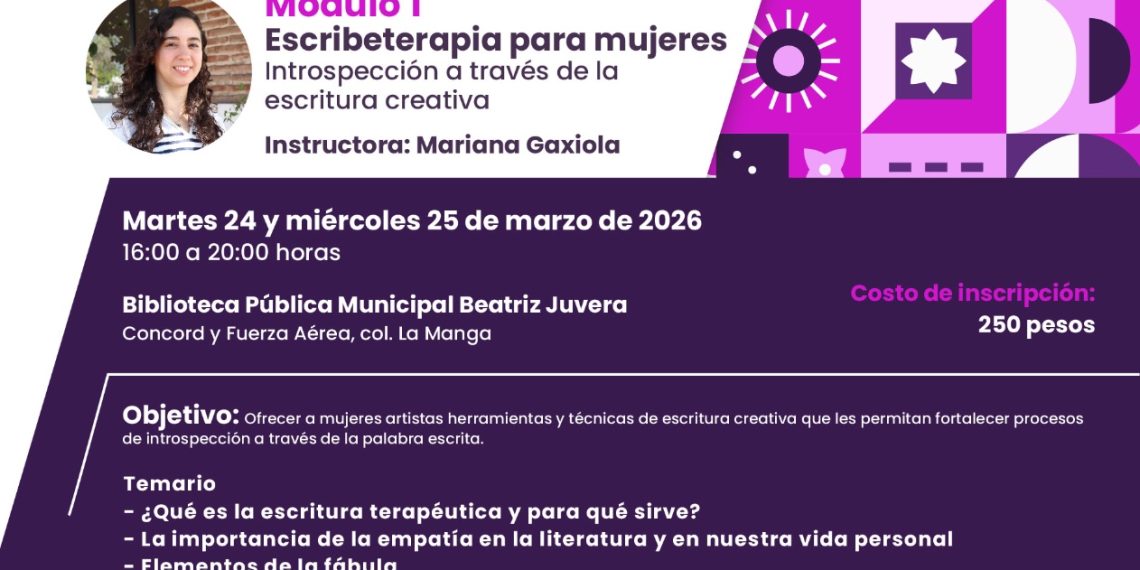 Impartirá Ayuntamiento de Hermosillo el taller “Escribeterapia para Mujeres”