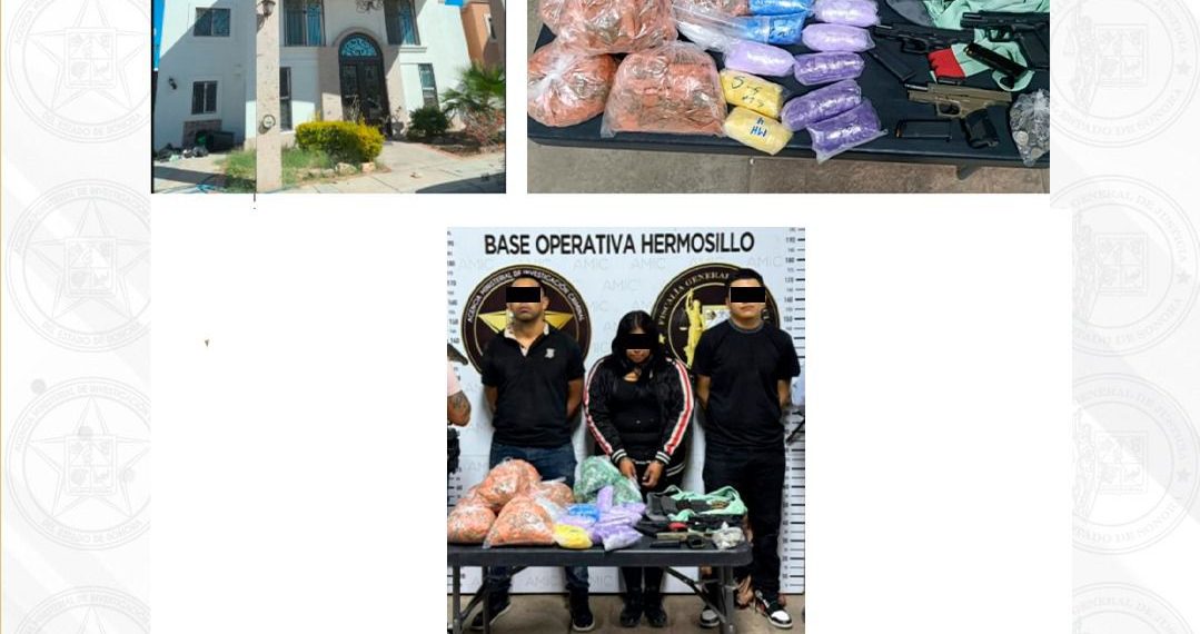 FGJES desarticula célula de abastecimiento y distribución de drogas en Hermosillo; asegura a cinco personas, armamento y miles de dosis