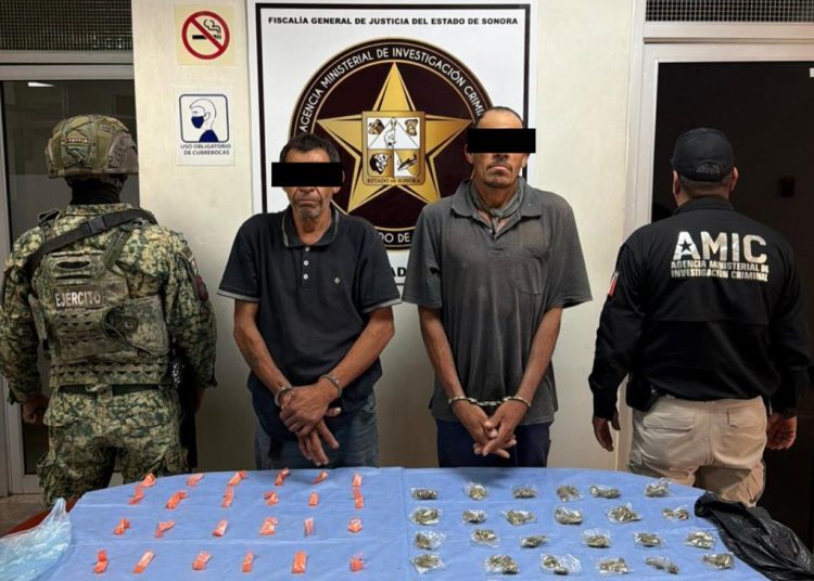 FGJES y DEFENSA detienen en flagrancia a dos personas con 69 dosis de droga en Cajeme