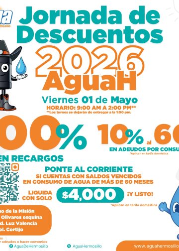 Residentes del Cortijo podrán aprovechar la jornada de descuentos Agua de Hermosillo