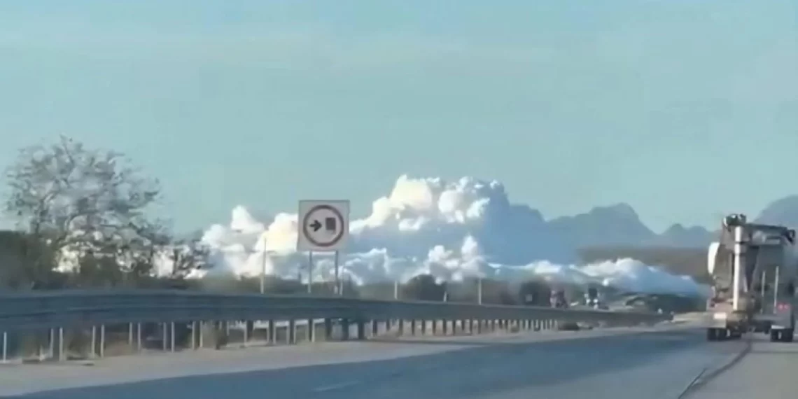 Volcadura de pipa con amoniaco paraliza carretera Guaymas-Hermosillo