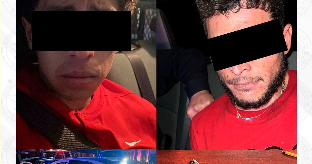 FGJES detiene a dos sujetos en posesión de vehículo con reporte de robo, arma de fuego y droga, tras agresión a autoridades en Magdalena de Kino