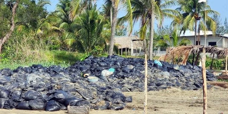 Recogen chapopote, pero lo abandonan en bolsas en Veracruz
