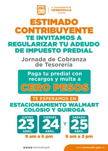 Ofrecerá Tesorería Municipal tres días de jornada de regularización con facilidades en el pago de predial