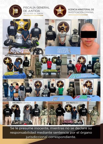 FGJES ejecuta diversos cateos; asegura drogas y armas en Hermosillo, Cajeme, Navojoa y Magdalena de Kino