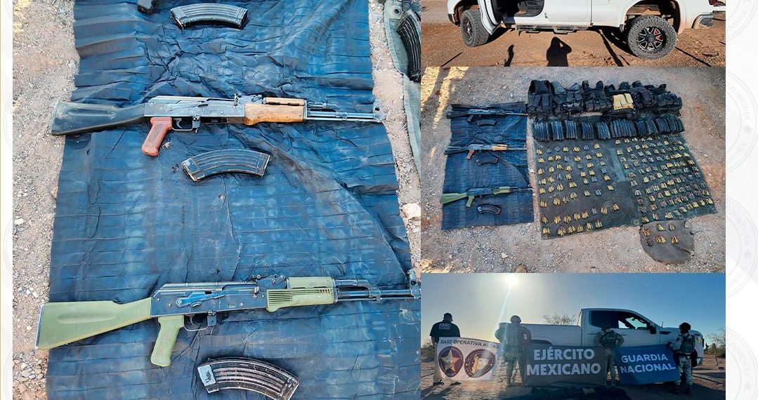 Asegura operativo AMIC-DEFENSA-GN armamento, cargadores y vehículo con reporte de robo en Altar
