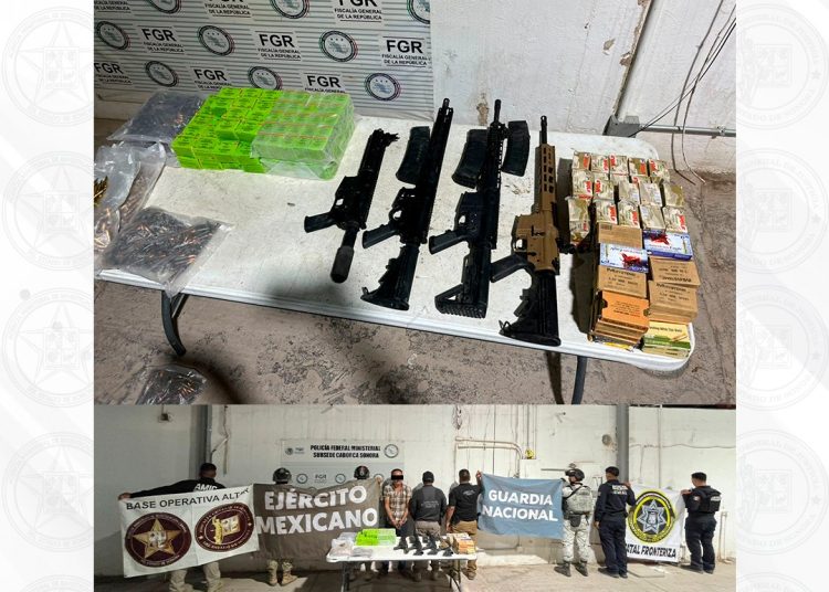 Operativo coordinado permite detención y aseguramiento de arsenal en tramo carretero Altar-Santa Ana