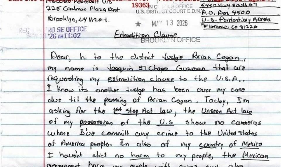 Envía ‘El Chapo’ séptima carta a juez de EU