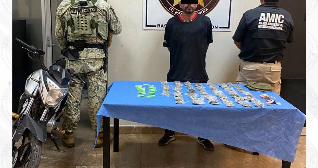 Aseguran AMIC y DEFENSA a sujeto con droga en Cajeme
