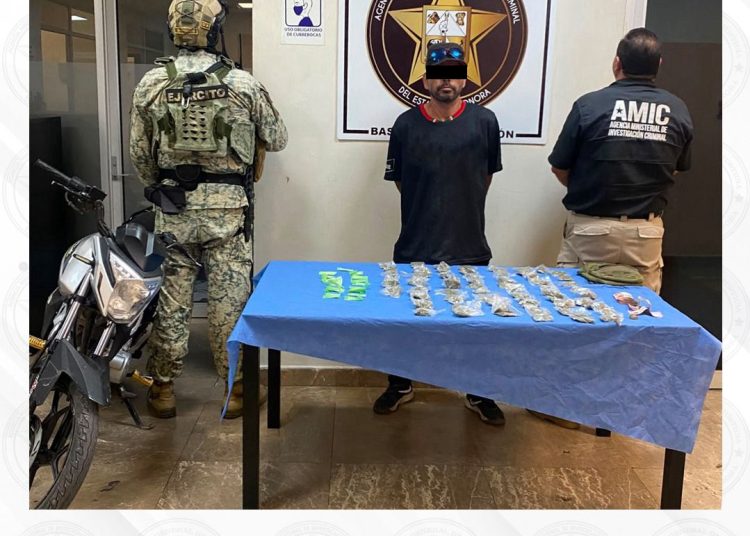 Aseguran AMIC y DEFENSA a sujeto con droga en Cajeme