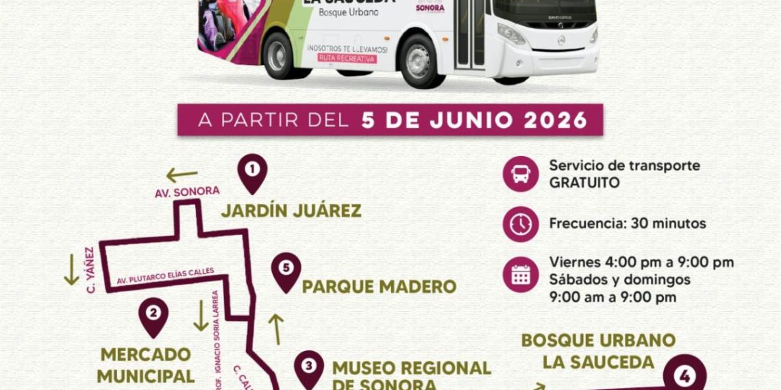 Gobierno de Sonora impulsa nueva línea de transporte gratuita hacia el Bosque Urbano La Sauceda