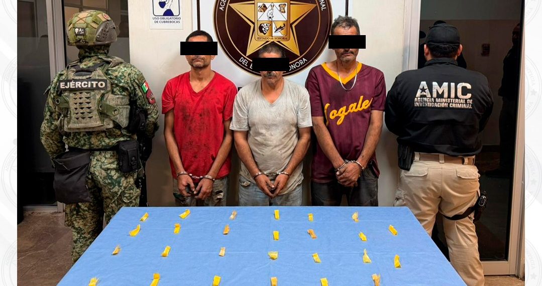 Cateo conjunto AMIC-DEFENSA en Cajeme deja tres detenidos y narcótico asegurado