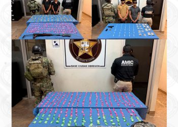 Operativos coordinados de FGJES, AMIC, DEFENSA y SEMAR dejan cuatro detenidos, armas y más de 670 dosis de drogas aseguradas en Cajeme