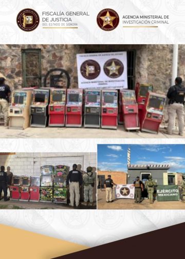 Despliega FGJES operativo simultáneo coordinado y asegura máquinas tragamonedas en Hermosillo, Caborca y Nogales