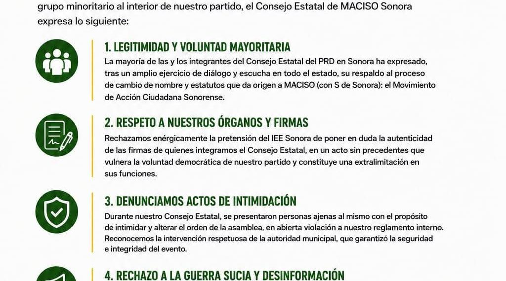 Denuncian presunta injerencia del gobierno de Hermosillo en proceso interno del PRD Sonora