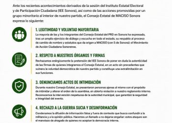 Denuncian presunta injerencia del gobierno de Hermosillo en proceso interno del PRD Sonora