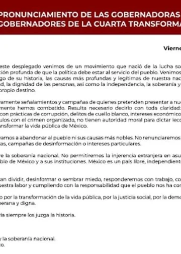 Gobernadoras y gobernadores de la 4T cierran filas en defensa de México y su soberanía