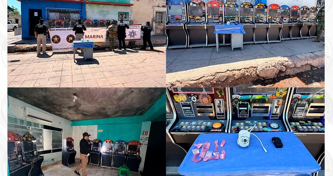 Cateo conjunto asegura 11 tragamonedas y narcótico en Guaymas: FGJES