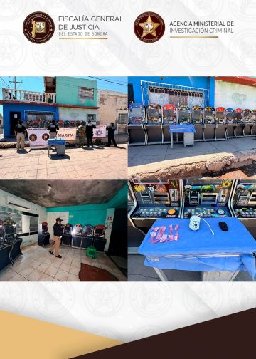 Cateo conjunto asegura 11 tragamonedas y narcótico en Guaymas: FGJES