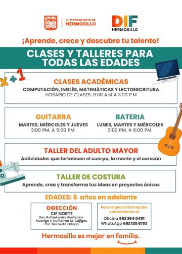 Ofrece Gobierno de Hermosillo clases y talleres gratuitos para todas las edades