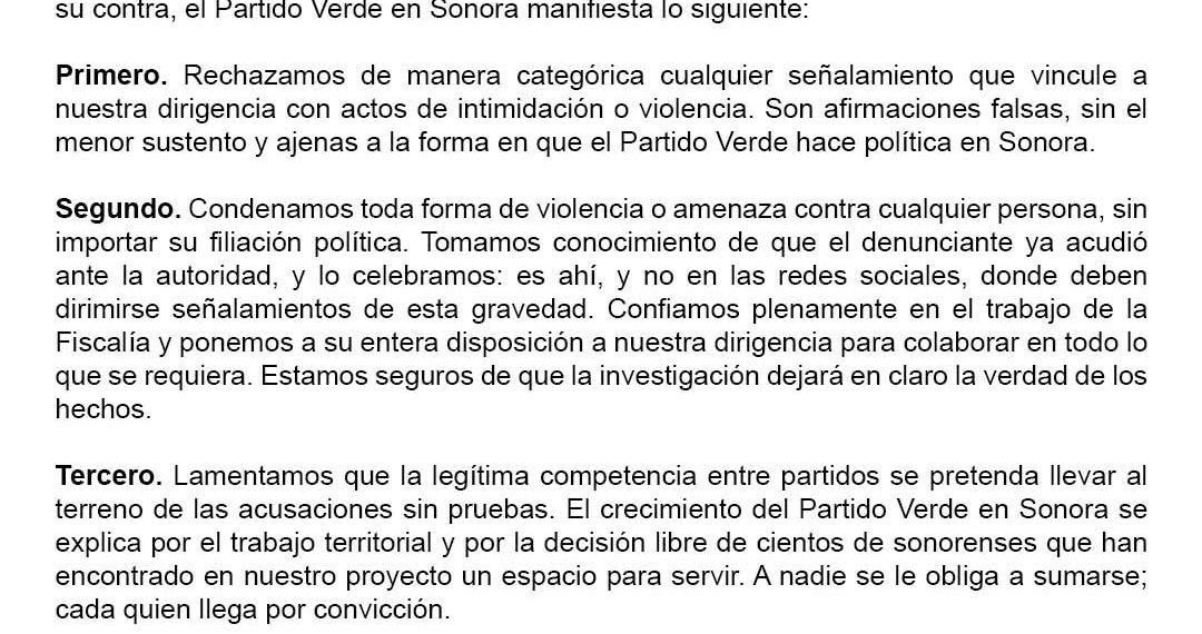 Posicionamiento del Partido Verde Ecologista de México en Sonora