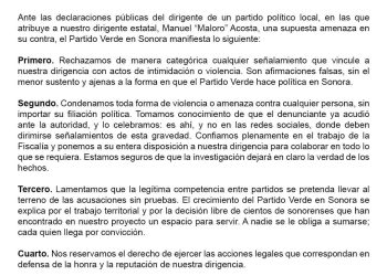 Posicionamiento del Partido Verde Ecologista de México en Sonora