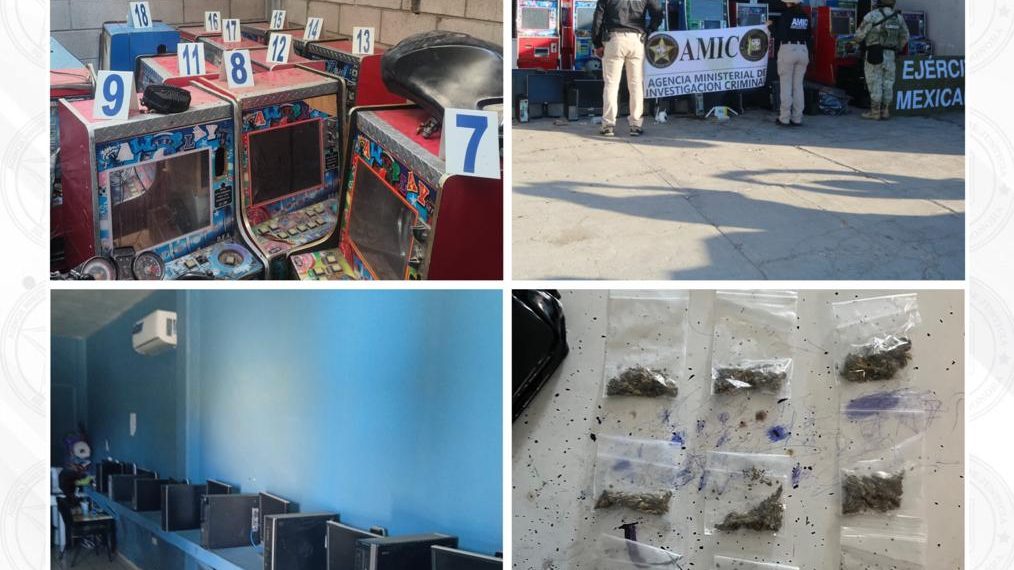 Asegura AMIC con DEFENSA 43 equipos de juegos de azar y droga durante cateo en Sonoyta