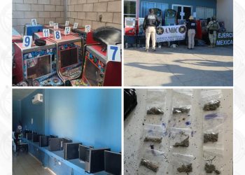 Asegura AMIC con DEFENSA 43 equipos de juegos de azar y droga durante cateo en Sonoyta